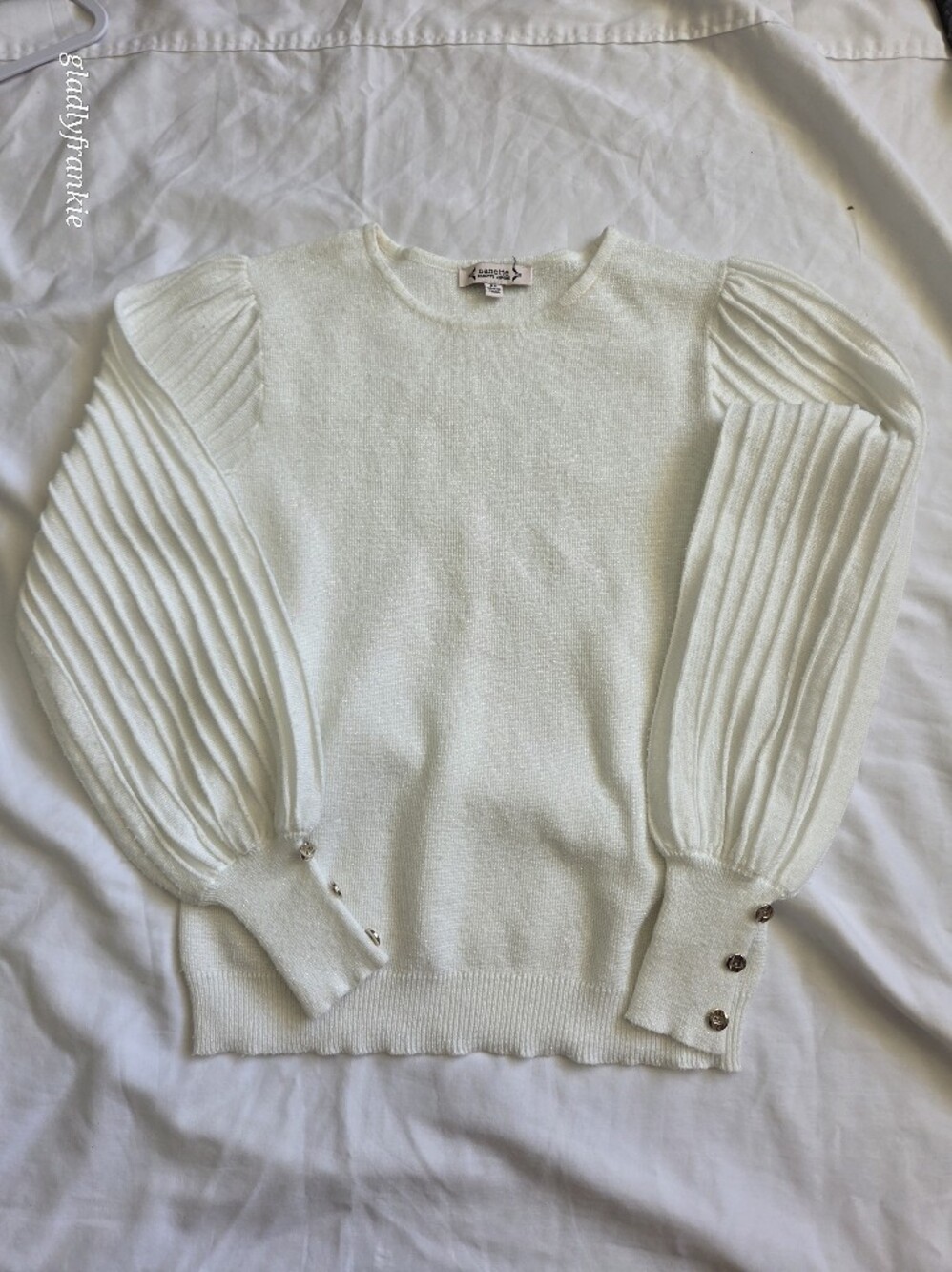 NANETTE LAPORE White Cream Puff-Sleeve Crewneck Sweater